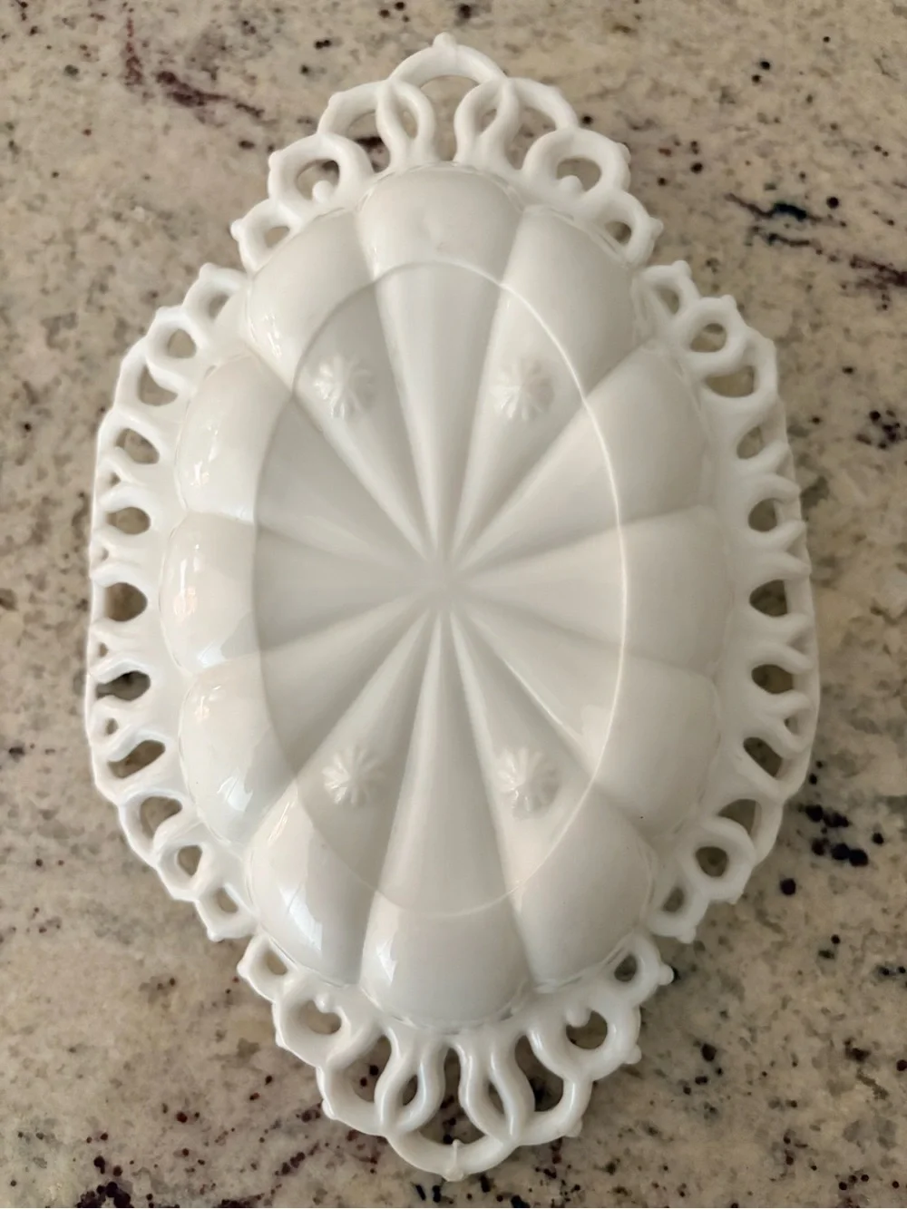 Antique EAPG Milk Glass Floral Openwork Bowl - White,Orange & Green